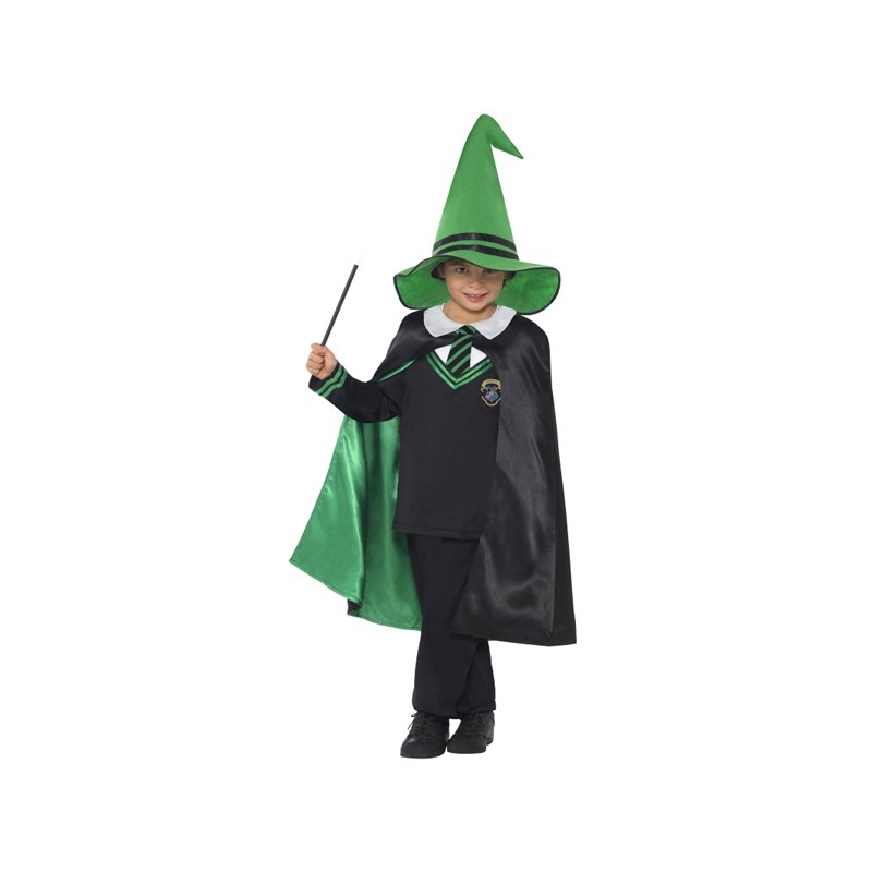 Costume Sorcier Enfant 3 Pièces Halloween - Cape, Chapeau, Masque Noir Doré 80 Cm, Fête Cosplay - 6