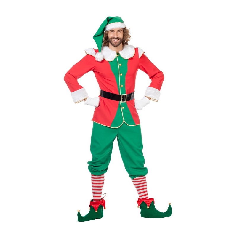 Déguisement lutin de Noël pour adulte avec haut, pantalon, ceinture et bonnet