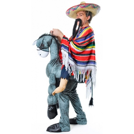 Déguisement monté sur un âne avec poncho et moustaches - costume humoristique avec animal