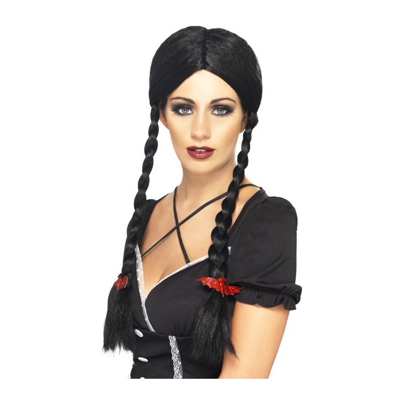 Perruque gothique noire, incarnez Mercredi Addams lors de votre soirée d'halloween