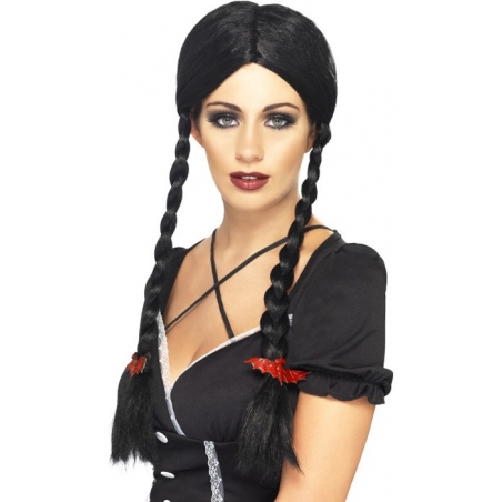 Perruque gothique noire, incarnez Mercredi Addams lors de votre soirée d'halloween