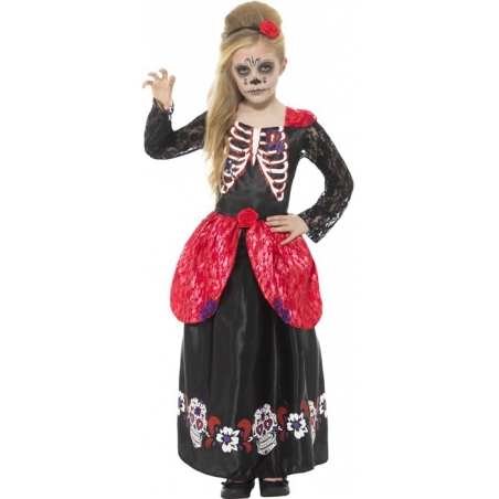 Déguisement de mexicaine day of the dead pour fille de 4 à 12 ans, robe et bandeau