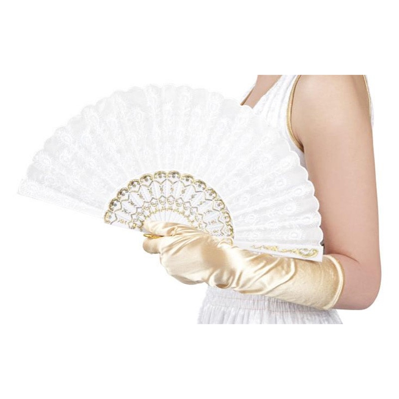 Éventail blanc en dentelle idéal pour accessoiriser tous vos déguisements pour carnaval
