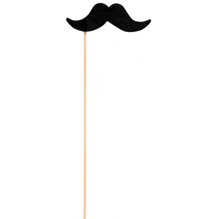 Moustache noire sur bâton, lot de 6 moustaches fluo 