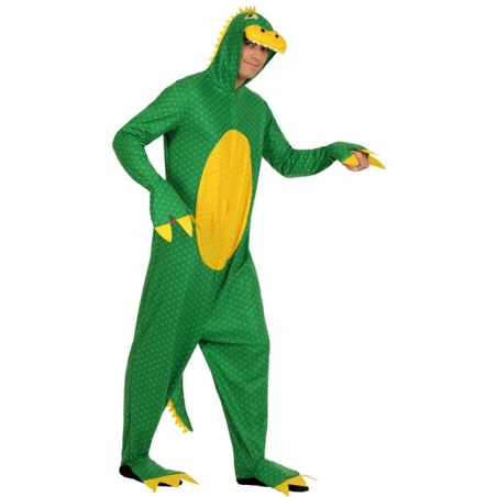 Déguisement de dragon vert adulte, combinaison à capuche