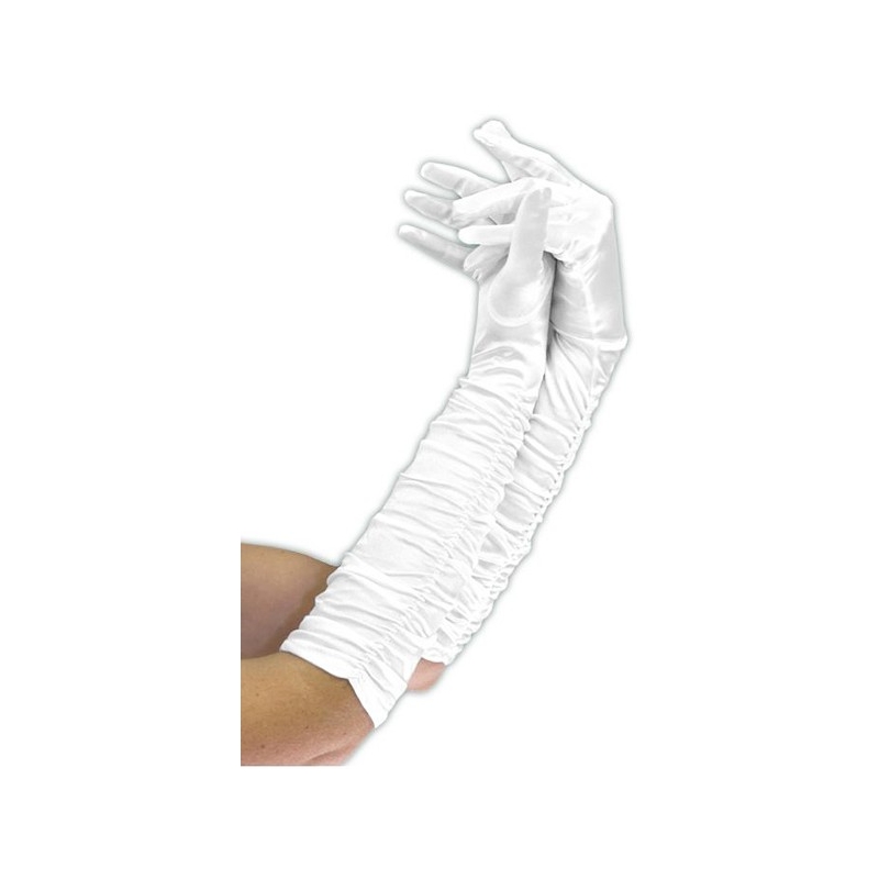 Paire de longs gants blancs plissés d'environ 43 cm, idéale pour compléter votre déguisement de princesse