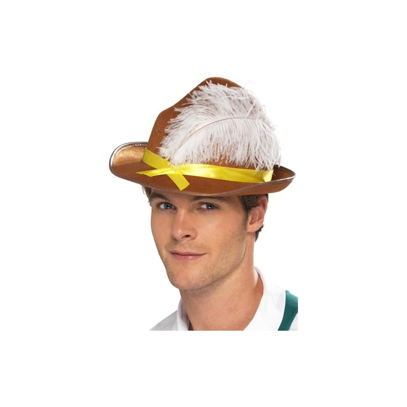 Chapeau bavarois marron avec plume - fête de la bière et tyrolien