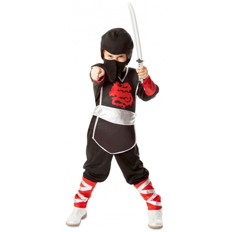 Déguisement de ninja noir et rouge pour filles et garçons de 3 à 6 ans - panoplie ninja