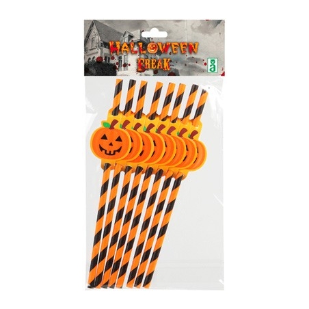 Pailles citrouille halloween lot de 8 - vaisselle jetable halloween