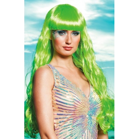 Perruque de sirène pour femme, longue perruque vert fluo avec frange Perruque de sirène pour femme, longue perruque vert fluo avec frange
