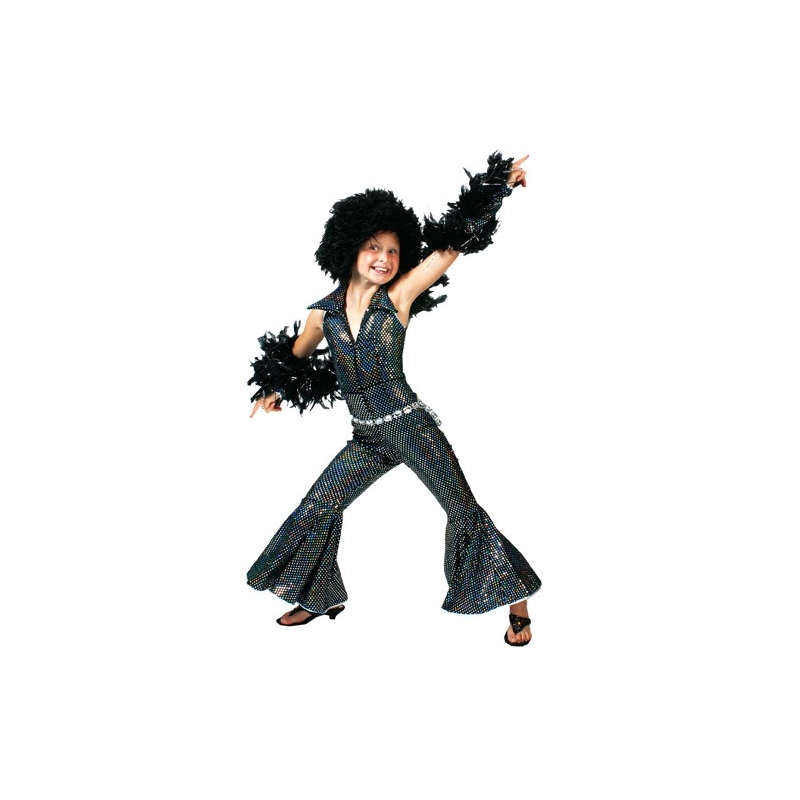 Déguisement disco noir à paillettes pour filles avec combinaison disco et mitaines
