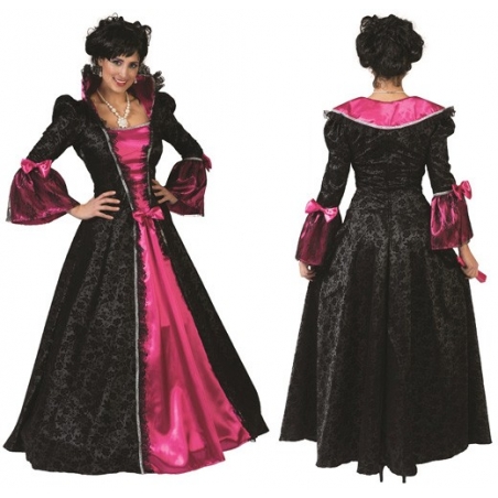 Déguisement marquise noire et rose, longue robe en dentelle - princesses et vampires