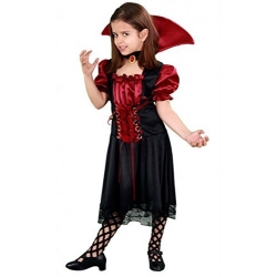 Déguisement de vampire pour fille de 7-9 ans avec robe de vampire et col assorti
