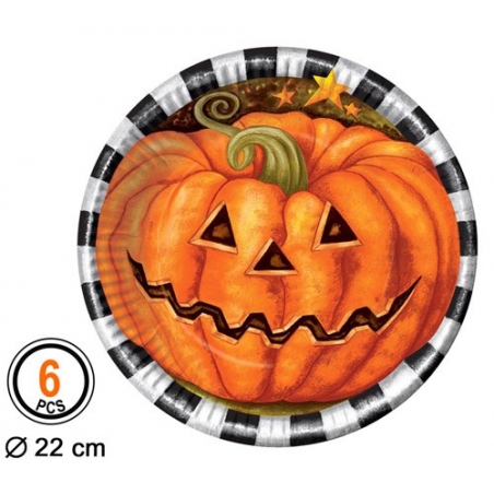 6 assiettes citrouille halloween grand format 