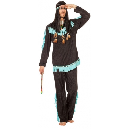 déguisement indien pour homme, costume bleu et noir avec bandeau - SA165S