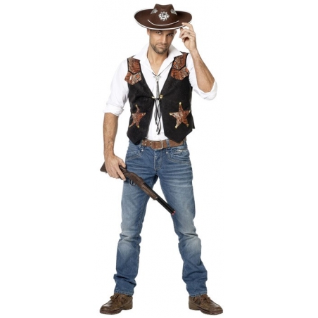 Gilet de cowboy pour homme, veste de sheriff noir également disponible en grande taille