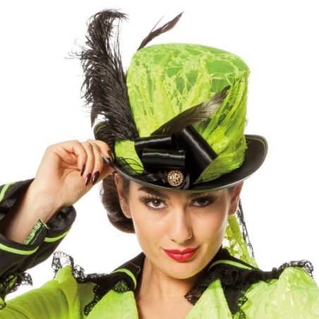 Chapeau de forme vert neon, chapeau décoré au design soigné pour accessoiriser tous vos costumes