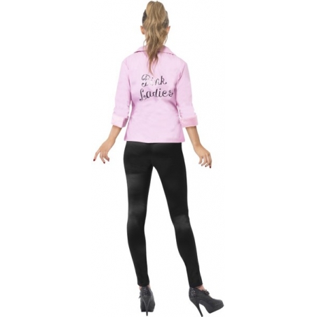 Déguisement Grease femme Pink Ladies, veste rock'n'roll rose et badge Déguisement Grease femme Pink Ladies, veste rock'n'roll rose et badge