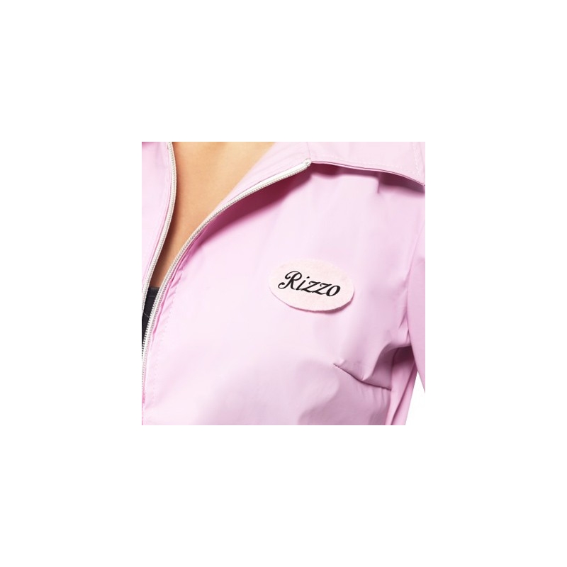 Déguisement Grease Rizzo, veste rose avec badge personnalisable
