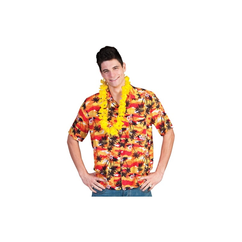 Chemise hawaienne orange homme idéale pour vos soirées tropicales et Hawaïennes 