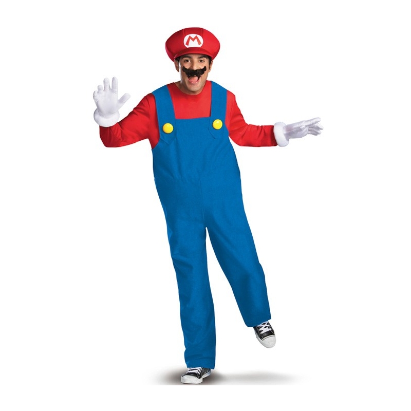 Déguisement Mario adulte, costume Nintendo avec ventre gonflable, gants et moustache