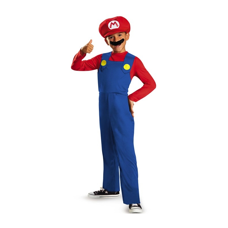 Déguisement de Mario pour enfant de 4 à 12 ans avec combinaison, casquette et moustache