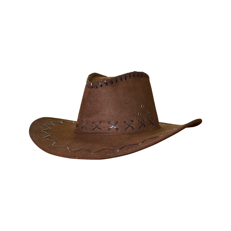 Chapeau de cowboy marron avec coutures idéal pour vos soirées cowboys et western
