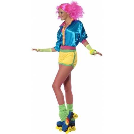 déguisement fluo années 80 - skate girl avec short, t-shirt tube et veste