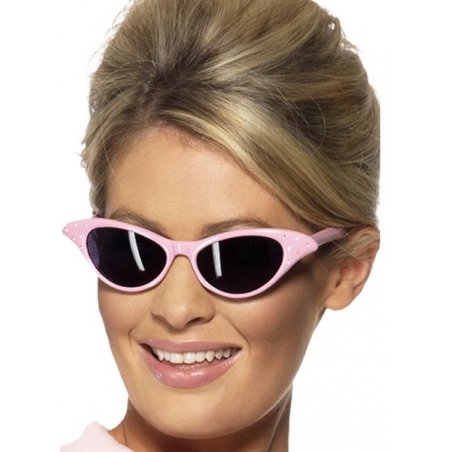 Lunettes Grease rose à strass Lunettes Grease rose à strass