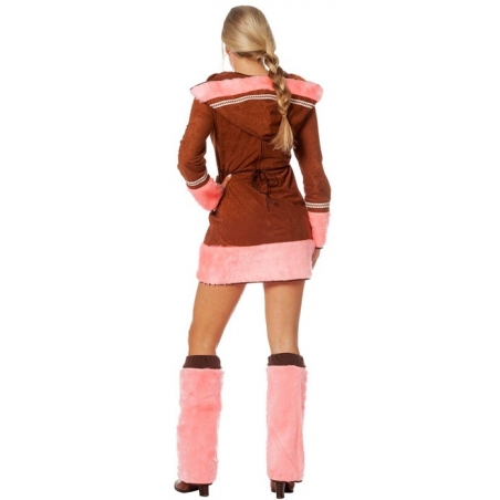 Costume esquimau rose pour femme, robe-manteau et paire de jambières
