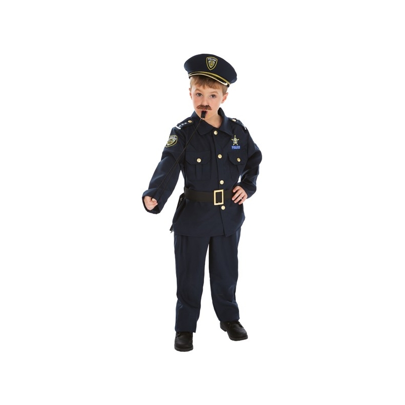 Déguisement de policier enfant avec casquette et sifflet, incarne un véritable agent des forces de l'ordre