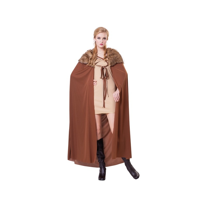 Cape médiévale marron avec fourrure pour femme