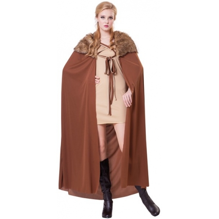 Cape médiévale marron avec fourrure pour femme Cape médiévale marron avec fourrure pour femme
