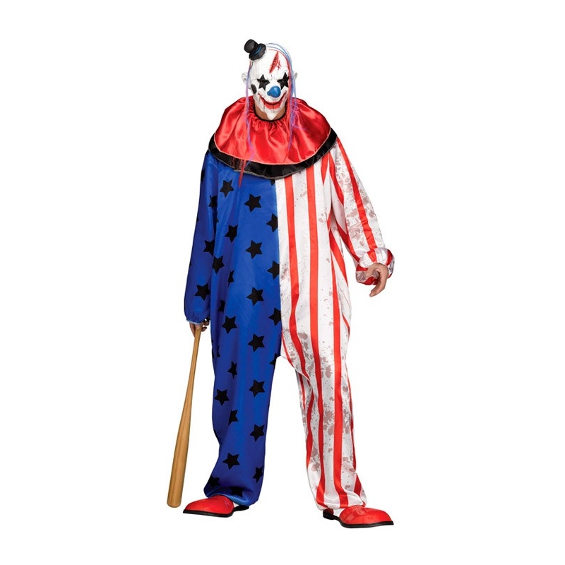 Déguisement clown tueur americain halloween avec combinaison, masque et chapeau