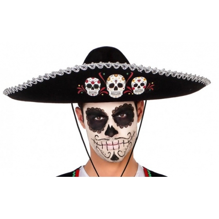 Sombrero Dia de los muertos, chapeau mexicain noir d'environ 58 cm - chapeau halloween