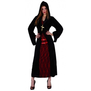 Déguisement Bonne Sœur Zombie Adulte - Robe Noire Avec Collerette + Coiffe + Croix + Maquillage - Taille Large