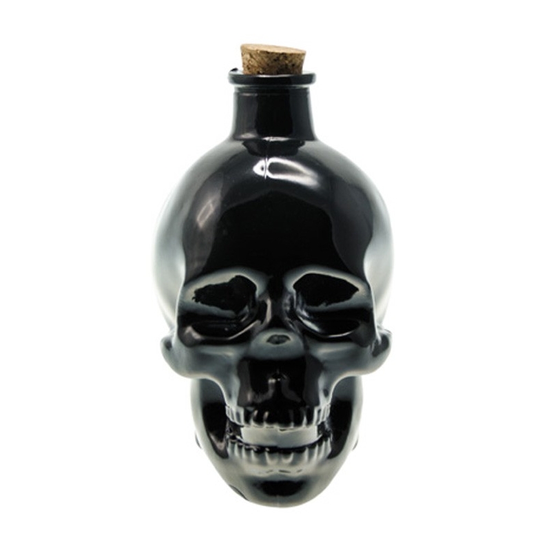 Bouteille tête de mort noire en verre - déco de table halloween