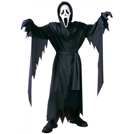 Déguisement Scream 10 - 12 ans, tunique noire à capuche avec ceinture et masque de Scream Déguisement Scream 10 - 12 ans, tunique noire à capuche avec ceinture et masque de Scream