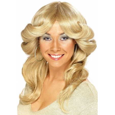 Perruque blonde années 70 idéale pour incarner l'une des chanteuses du groupe Abba des années 70