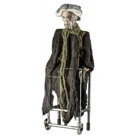 Décoration animé pour halloween, vieille dame en déambulateur Décoration animé pour halloween, vieille dame en déambulateur