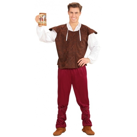 Déguisement de tavernier médiéval pour homme avec pantalon, chemise, gilet et lacets