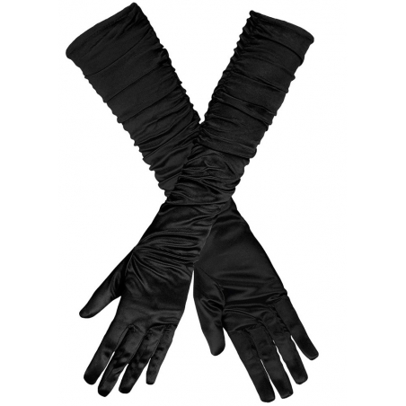 Paire de longs gants noirs plissés, un accessoire idéal pour compléter votre déguisement ou pour halloween