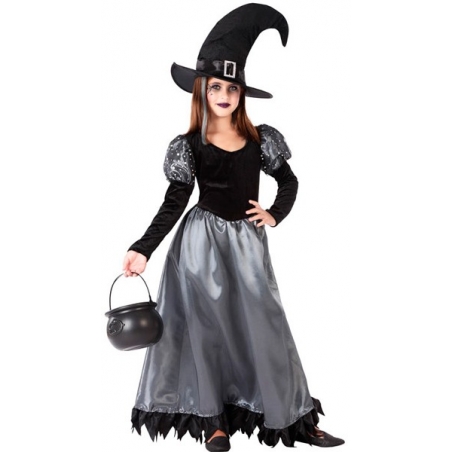 Déguisement sorcière fille noire et argent