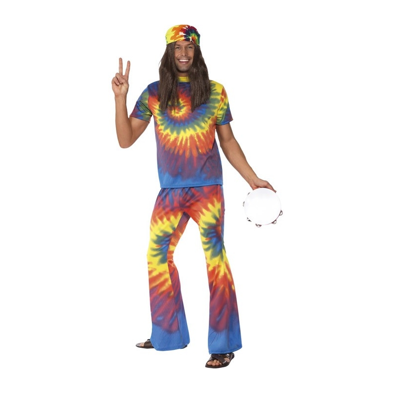 Déguisement hippie homme multicolore avec haut et pantalon