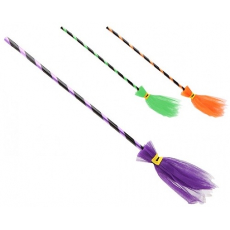 Balai de sorcière pour fille d'environ 80 cm, disponible en 3 coloris vert, violet ou orange