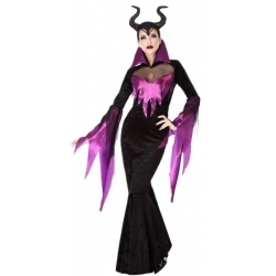 Déguisement reine Maléfique femme, longue robe noire et violette idéale pour Halloween