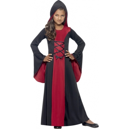 Déguisement de sorcière gothique pour fille de 4 à 12 ans, longue robe à capuche