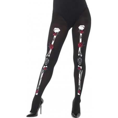 Collant mexicain day of the dead pour femme , collants opaques avec roses Collant mexicain day of the dead pour femme , collants opaques avec roses