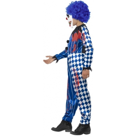 Déguisement clown d'halloween pour enfant, combinaison bleu et masque de clown
