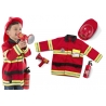 Costume de chef des pompiers de couleur rouge avec casque, mégaphone et extincteur